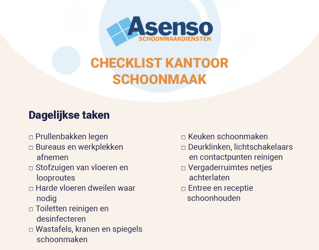 Checklist schoonmaak kantoor | Asenso Schoonmaakdiensten